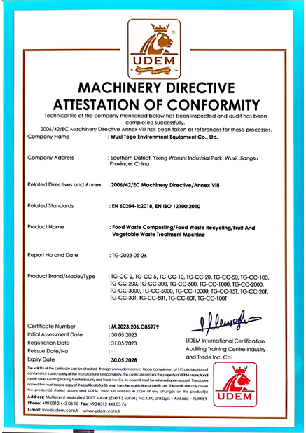 중국 WuXi TOGO Environment Equipment Co., Ltd. 인증
